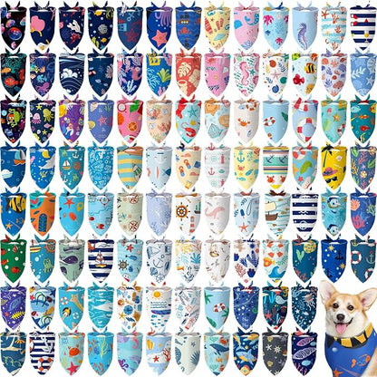 100 Pcs Ocean Dog Bandanas Bulk Pet Bibs Colorful Triangle Pet Ocean Scarf by Huhumy
