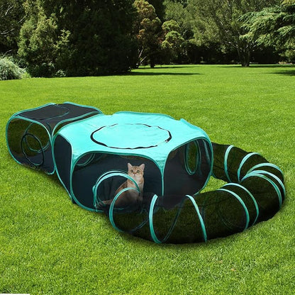 Large Outdoor Cat Enclosure Pop-Up Tent, Portable 3-in-1 Modular Pet Playpen - Image 7