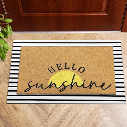 Tinideya 2 Pcs Summer Sunshine Door Mat Yellow Welcome Non Slip Coir Mats - Image 4