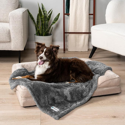 PetAmi Dog Blanket for Small Dogs Grey, Fluffy Soft Puppy Blanket, Sherpa - Image 3