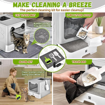 Enclosed Cat Litter Box with Lid Foldable Potty, Drawer Type Extra Large Cover - Image 6