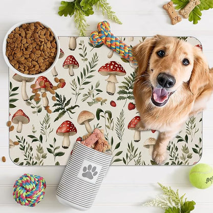 Red Mushroom Pet Feeding Mat, Fern Herb Berries Absorbent Quick-Dry Cat Dog - Image 7