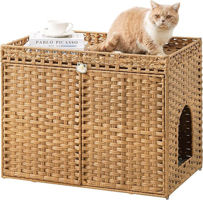 Cat Litter Box Enclosure Furniture, Handwoven Rattan Hidden Litter Box by SETVSON
