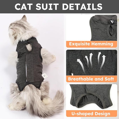 Cat Recovery Suit for Spay Abdominal Wounds, Kitten Onesie Bodysuit for Cats - Image 4