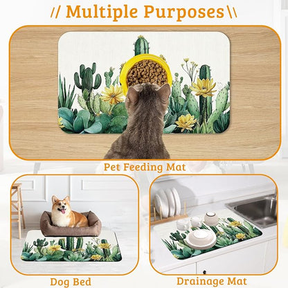 Tropical Cactuses Feeding Mat, Blooming Succulents Absorbent Quick-Dry Cat Dog - Image 7