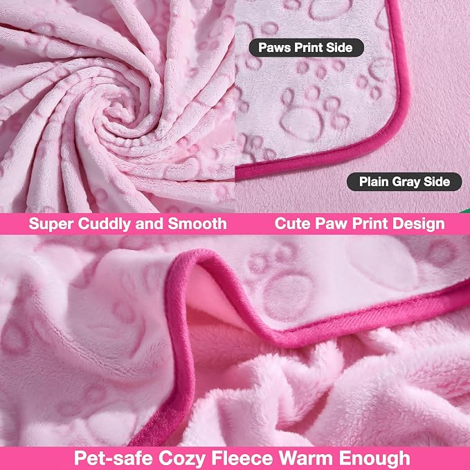 Stuffed Premium Soft Dog Blanket, Flannel Pink Stuff Cute Paw Print, 43 * 66 - Image 4