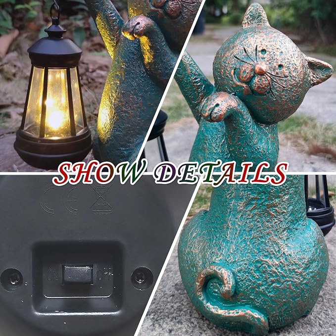 JOYBEE Garden Statues Cat with Solar Lantern Outdoor Decor-Cat Solar Figurines - Image 2