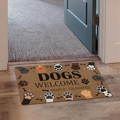 Dogs Welcome People Tolerated Door Mat, Cute Dog Paws Print Artificial Coir - Image 4