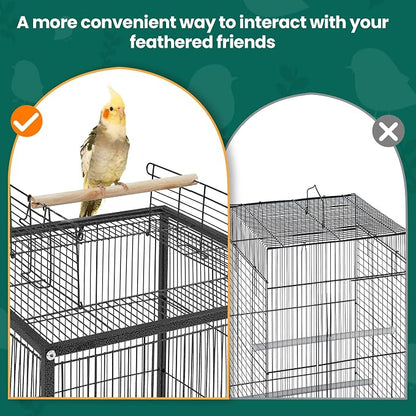 Yaheetech 35 inch Wrought Iron Bird Cage w/Play Open Top and Rolling Stand - Image 4