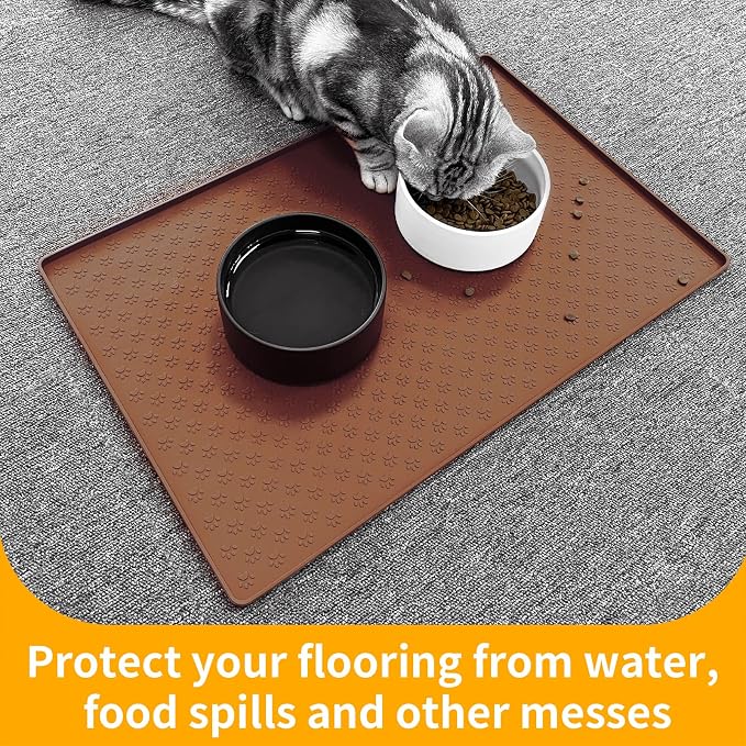 Ptlom Pet Placemat for Dog and Cat, Waterproof Silicone Pet Feeding Bowl Mats - Image 5