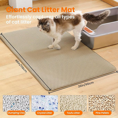 Jumbo Cat Litter Mat, 46x26 Inches Double Layer Honeycomb Litter Trapping Mat - Image 2