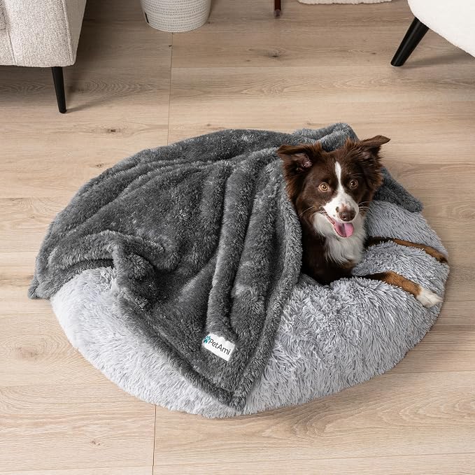 PetAmi Dog Blanket for Small Dogs Grey, Fluffy Soft Puppy Blanket, Sherpa - Image 2