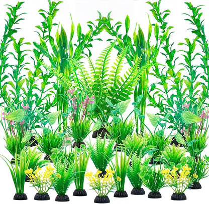 Ameliade Aquarium Artificial Green Plastic Plants Decorations 26 PCS Large Fish by Ameliade