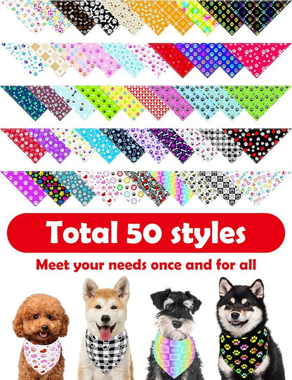 PET SHOW 50 Pack Paw Pattern Small Dog Bandanas Bulk XS Washable Puppy Girl Boy - Image 4