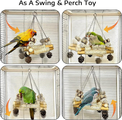 Large Bird Swing for Cage with Chew Toys, 3 Sisal-Wrapped Bird Perches & Stable - Image 2