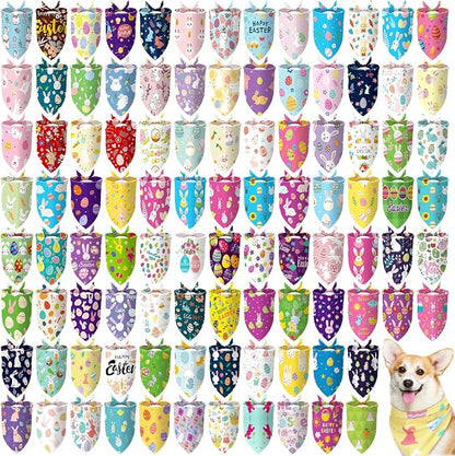 100 Pcs Easter Dog Bandanas Bulk Pet Bibs Colorful Triangle Scarf Pet Bandanas by Huhumy