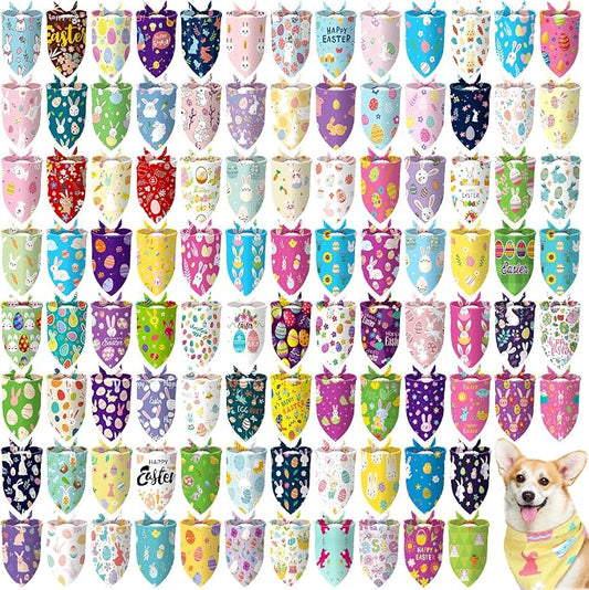 100 Pcs Easter Dog Bandanas Bulk Pet Bibs Colorful Triangle Scarf Pet Bandanas by Huhumy