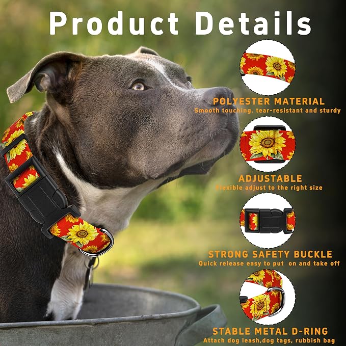 Sunflower Dog Collar, Floral Boys Girls Puppy Collar - Image 2