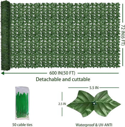 Artificial Fence Privacy Screen: 6FT x 50FT UV-Anti Faux Greenery Backdrop Ivy - Image 2