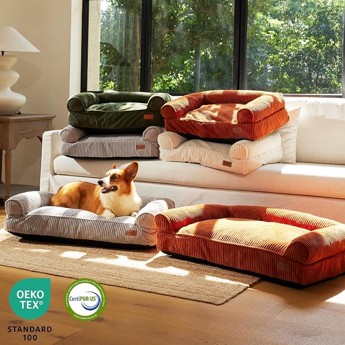 FUKUMARU Cute Dog Bed, Waterproof Corduroy Dogs Couch, 36in Orthopedic Pet Sofa - Image 7