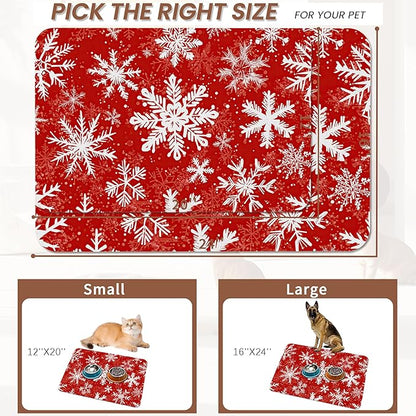 Christmas Dog Food Mat for Floors, Snowflake Absorbent Pet Food and Water Bowl - Image 2