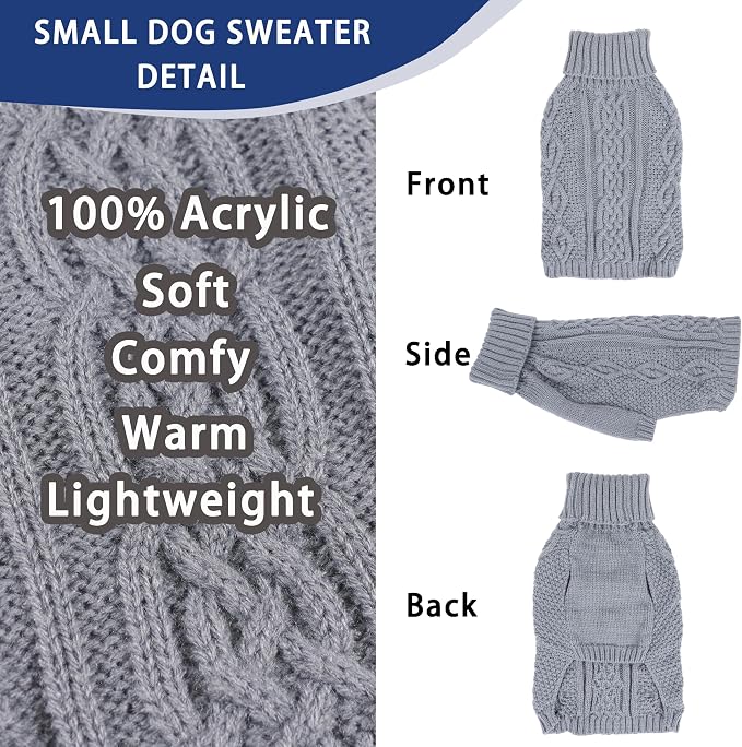 Dog Sweaters for Small Dogs Winter Dog Clothes Turtleneck Knit Puppy Sweater - Image 4