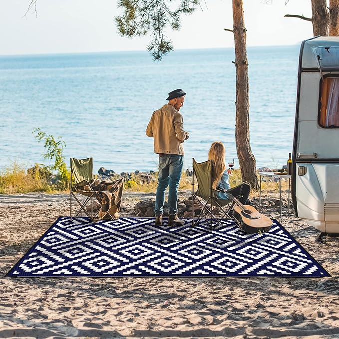 GENIMO Outdoor Rug 4x6 Waterproof, Reversible Mats, Outdoor Area Rug, Plastic - Image 2