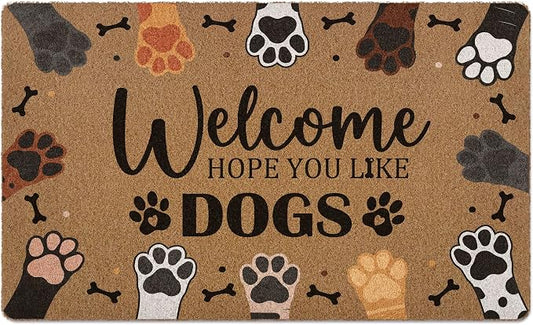 Welcome Hope You Like Dogs Door Mat, Cute Dog Paws Print Artificial Coir Front by Unknown