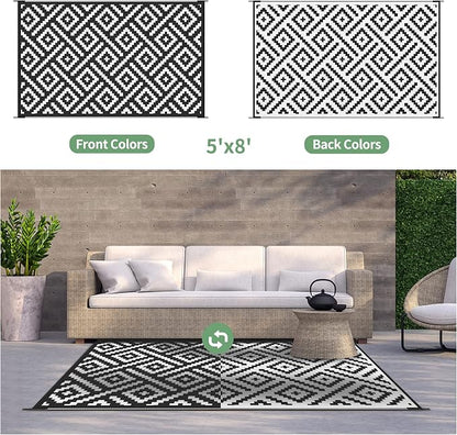 GENIMO 5x8 Outdoor Rug Waterproof, Reversible Mats, Outdoor Area Rug, Plastic - Image 4