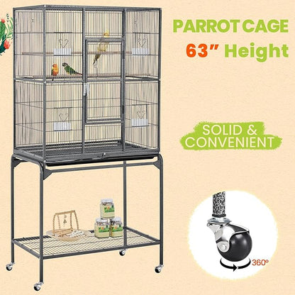Yaheetech 63-Inch Wrought Iron Rolling Large Bird Cage - Image 7