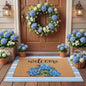 Tinideya 2 Pcs Hydrangea Door Mat Blue and White Stripe Welcome Non Slip Flower by Tinideya