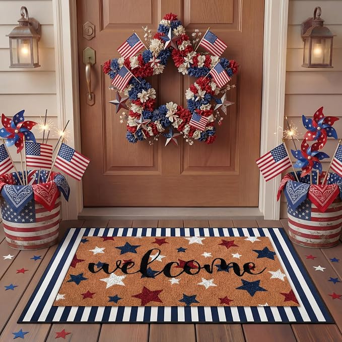Tinideya 2 Pcs Door Mat Welcome Non Slip Coir Mats Floor Layering Doormats by Tinideya