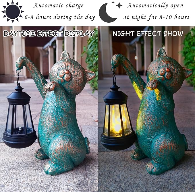 JOYBEE Garden Statues Cat with Solar Lantern Outdoor Decor-Cat Solar Figurines - Image 4