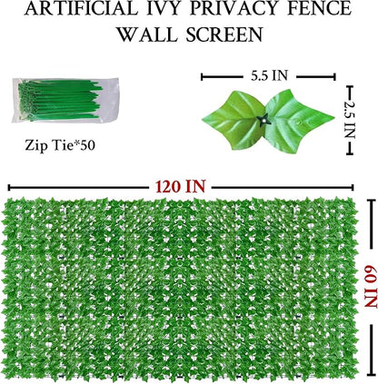 Artificial Ivy Fence Privacy Screen, 60 x 120 Inch UV-Anti Artificial Fake Ivy - Image 2