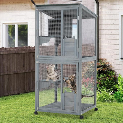 69-Inch Catio, Wooden Cat Enclosure, 4-Tier Cat House w/Waterproof Roof - Image 5