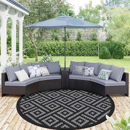 GENIMO 10' Round Outdoor Rug for Patios Clearance, Reversible Plastic Straw Rugs by GENIMO