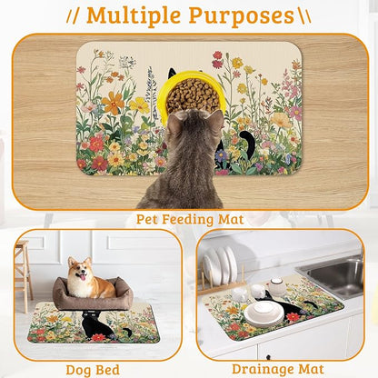 Dog Bowl Mat, Cat Black Pet Feeding Mat - Image 7