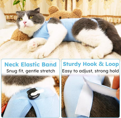 Recovery Suit for Cats After Surgery Soft Breathable Pet Bodysuit E-Collar & - Image 3