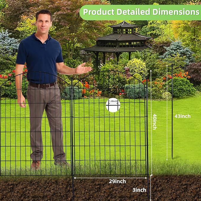 Decorative Garden Fence 40in x24ft, 10 Pack No Dig Fence Animal Barrier - Image 2