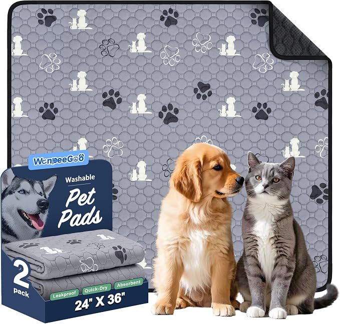 Washable Pee Pads for Dogs Mat, 2 Pack Absorbent Reusable Training Dog Pads Pet by WanpeeGoo